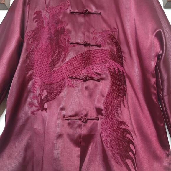 LINZHIXIU Silk Tang Suit Kung Fu Kimono Jacket Burgundy Red Dragan Embroidery✨️L - Picture 2 of 16